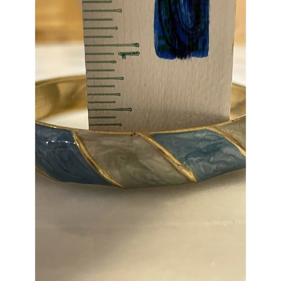 2 tone Alternating blue enamel Gold Tone clamper cuff bracelet - Picture 5 of 8